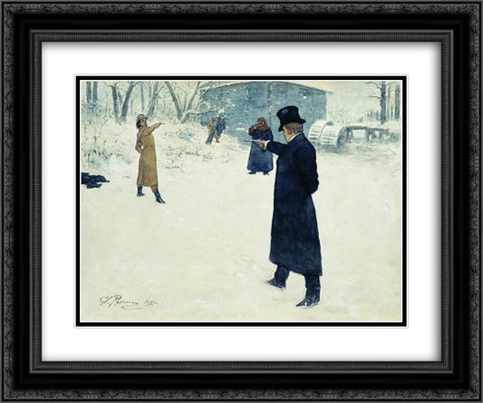 Duel between Onegin and Lenski 24x20 Black Ornate Wood Framed Art Print Poster with Double Matting by Repin, Ilya