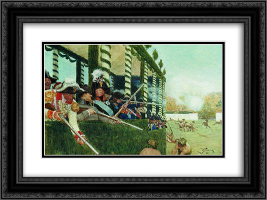 Emperor Alexander I and Emperor Napoleon in the hunt 24x18 Black Ornate Wood Framed Art Print Poster with Double Matting by Repin, Ilya