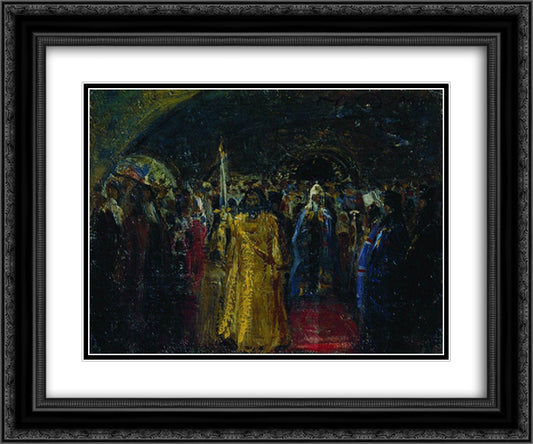 Exit of Patriarch Hermogenes 24x20 Black Ornate Wood Framed Art Print Poster with Double Matting by Repin, Ilya