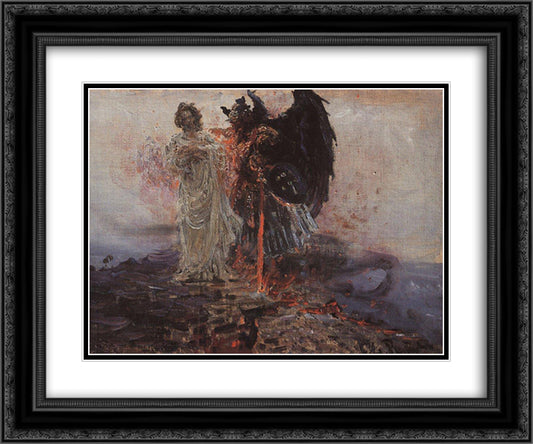 Follow me, Satan 24x20 Black Ornate Wood Framed Art Print Poster with Double Matting by Repin, Ilya