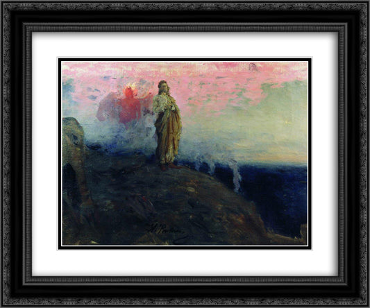 Follow me, Satan (Temptation of Jesus Christ) 24x20 Black Ornate Wood Framed Art Print Poster with Double Matting by Repin, Ilya