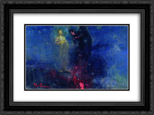 Get away from me, Satan 24x18 Black Ornate Wood Framed Art Print Poster with Double Matting by Repin, Ilya