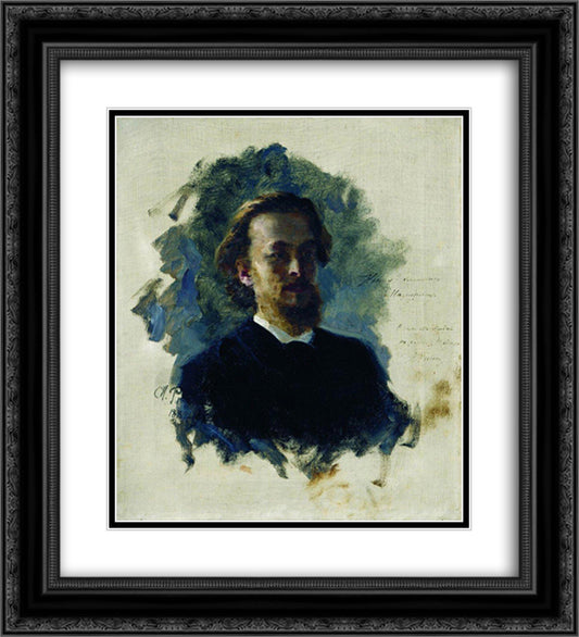 Head of a Man 20x22 Black Ornate Wood Framed Art Print Poster with Double Matting by Repin, Ilya