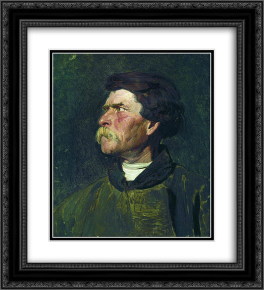 Head of peasant 20x22 Black Ornate Wood Framed Art Print Poster with Double Matting by Repin, Ilya