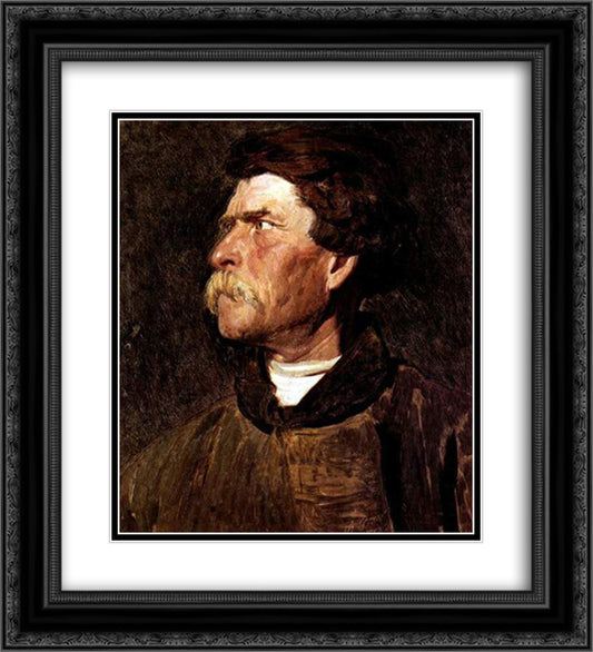 Head of peasant (study) 20x22 Black Ornate Wood Framed Art Print Poster with Double Matting by Repin, Ilya