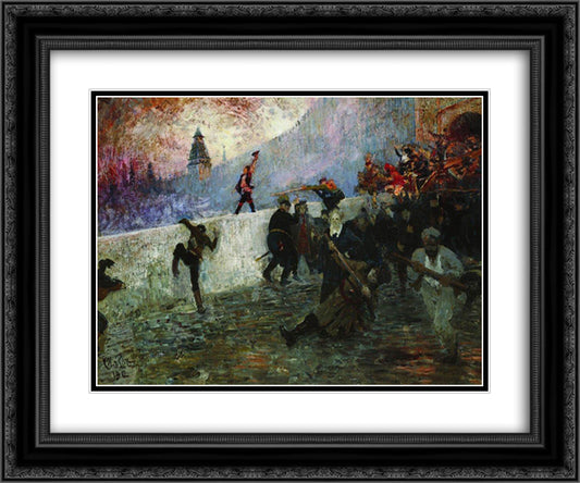 In the besieged Moscow in 1812 24x20 Black Ornate Wood Framed Art Print Poster with Double Matting by Repin, Ilya