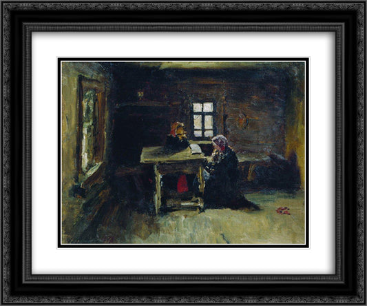 In the hut 24x20 Black Ornate Wood Framed Art Print Poster with Double Matting by Repin, Ilya