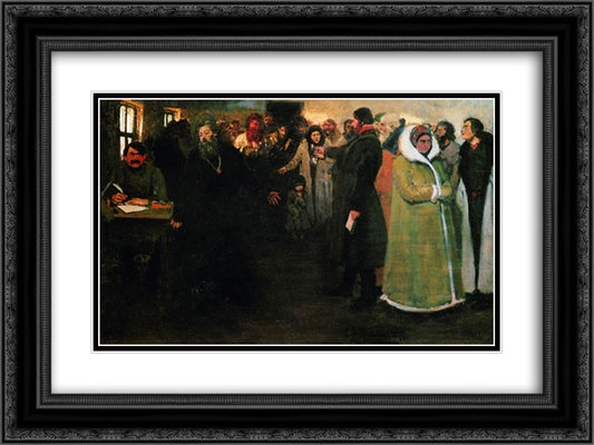 In the township board 24x18 Black Ornate Wood Framed Art Print Poster with Double Matting by Repin, Ilya