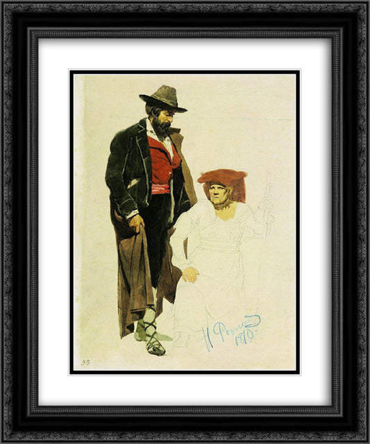 Italian models 20x24 Black Ornate Wood Framed Art Print Poster with Double Matting by Repin, Ilya