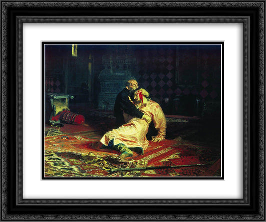 Ivan the Terrible and His Son Ivan on November 16, 1581 24x20 Black Ornate Wood Framed Art Print Poster with Double Matting by Repin, Ilya