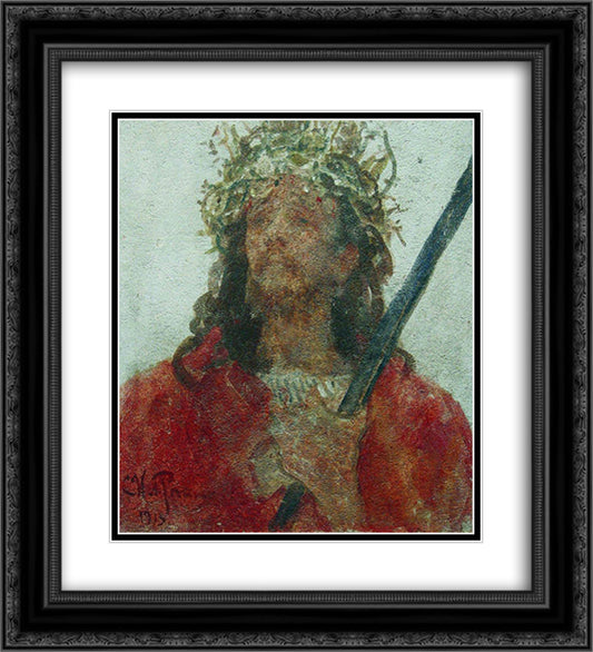 Jesus in a crown of thorns 20x22 Black Ornate Wood Framed Art Print Poster with Double Matting by Repin, Ilya