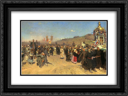 Krestny Khod (Religious Procession) in Kursk Gubernia 24x18 Black Ornate Wood Framed Art Print Poster with Double Matting by Repin, Ilya