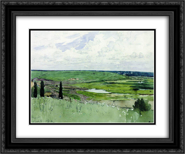 Landscape near Chuguevo 24x20 Black Ornate Wood Framed Art Print Poster with Double Matting by Repin, Ilya