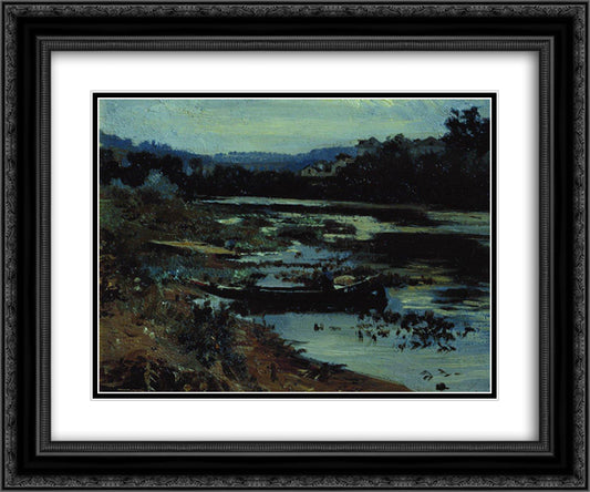 Landscape with boat 24x20 Black Ornate Wood Framed Art Print Poster with Double Matting by Repin, Ilya