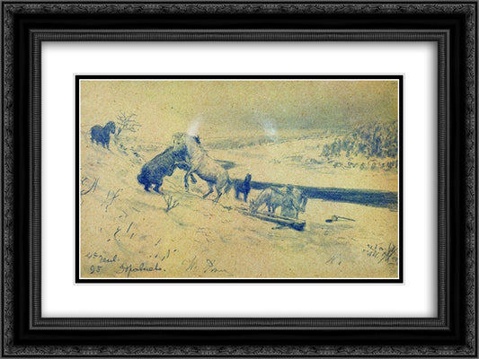 Landscape Zdravnevo 24x18 Black Ornate Wood Framed Art Print Poster with Double Matting by Repin, Ilya