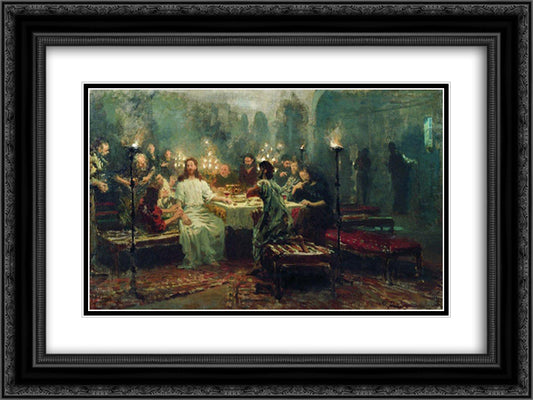 Last Supper 24x18 Black Ornate Wood Framed Art Print Poster with Double Matting by Repin, Ilya
