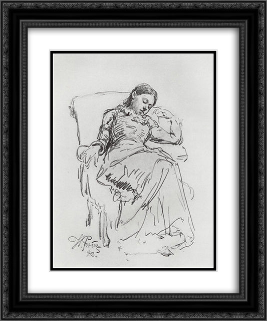 Leisure 20x24 Black Ornate Wood Framed Art Print Poster with Double Matting by Repin, Ilya