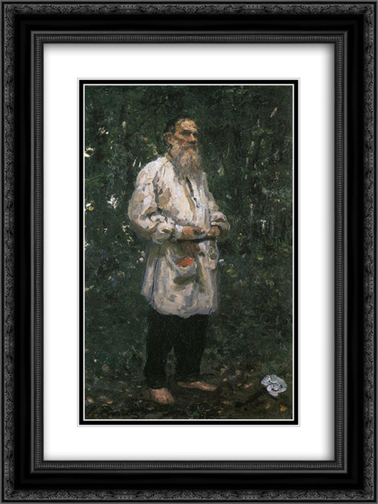 Leo Tolstoy barefoot 18x24 Black Ornate Wood Framed Art Print Poster with Double Matting by Repin, Ilya