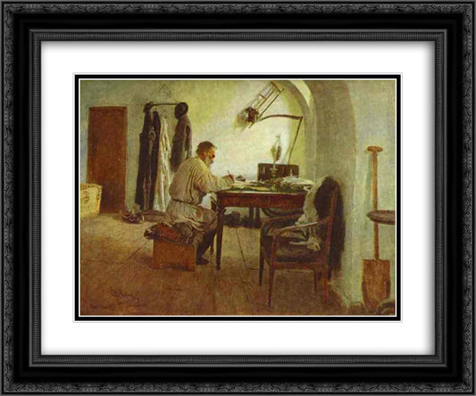 Leo Tolstoy in His Study 24x20 Black Ornate Wood Framed Art Print Poster with Double Matting by Repin, Ilya