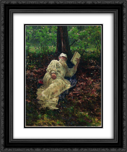 Leo Tolstoy in the forest 20x24 Black Ornate Wood Framed Art Print Poster with Double Matting by Repin, Ilya
