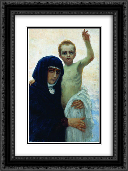 Madonna with Child 18x24 Black Ornate Wood Framed Art Print Poster with Double Matting by Repin, Ilya