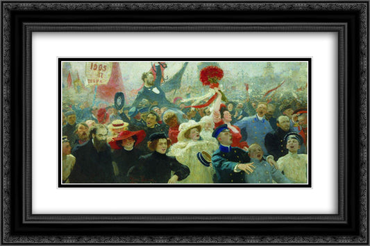 Manifestation. October 17, 1905 24x16 Black Ornate Wood Framed Art Print Poster with Double Matting by Repin, Ilya
