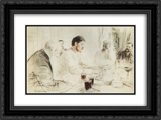 Maxim Gorky reading in The Penates his drama Children of the Sun 24x18 Black Ornate Wood Framed Art Print Poster with Double Matting by Repin, Ilya