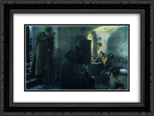 Monk Filaret Imprisoned in the Antonievo-Siyskiy Monastery 24x18 Black Ornate Wood Framed Art Print Poster with Double Matting by Repin, Ilya