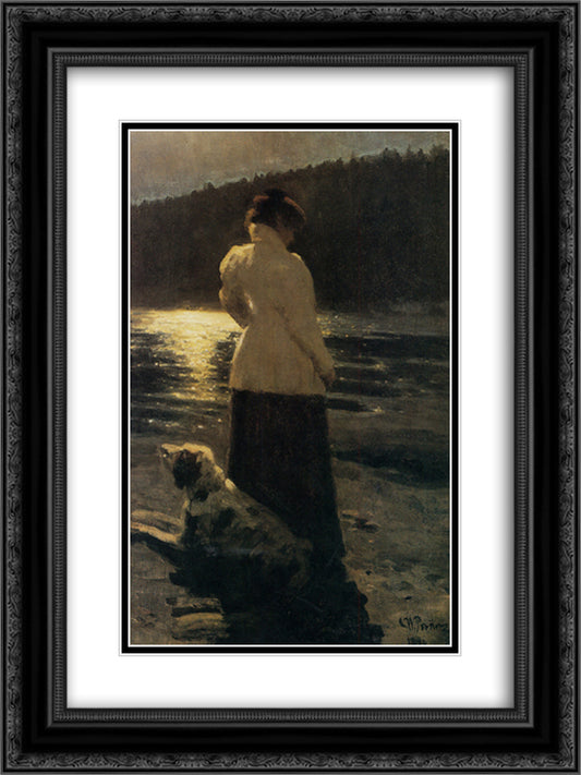 Moonlight 18x24 Black Ornate Wood Framed Art Print Poster with Double Matting by Repin, Ilya