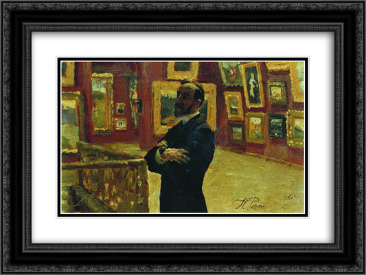 N.A. Mudrogel in the pose of Pavel Tretyakov in halls of the gallery 24x18 Black Ornate Wood Framed Art Print Poster with Double Matting by Repin, Ilya