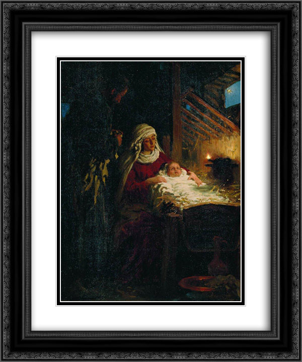 Nativity 20x24 Black Ornate Wood Framed Art Print Poster with Double Matting by Repin, Ilya