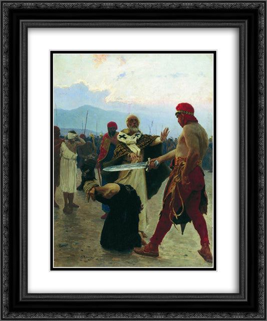 Nicholas of Myra eliminates the death of three innocent prisoners 20x24 Black Ornate Wood Framed Art Print Poster with Double Matting by Repin, Ilya
