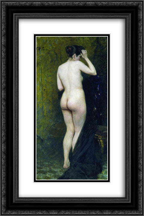 Nude Model (from behind) 16x24 Black Ornate Wood Framed Art Print Poster with Double Matting by Repin, Ilya
