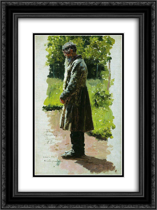 Old farmer 18x24 Black Ornate Wood Framed Art Print Poster with Double Matting by Repin, Ilya