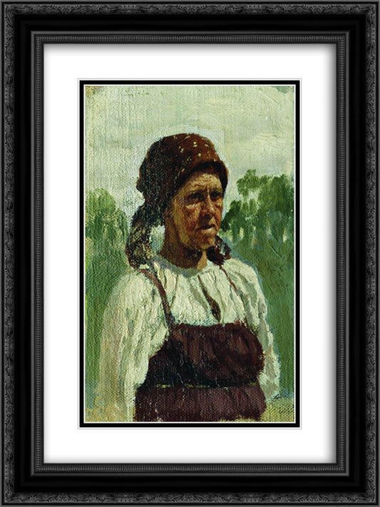 Old woman 18x24 Black Ornate Wood Framed Art Print Poster with Double Matting by Repin, Ilya
