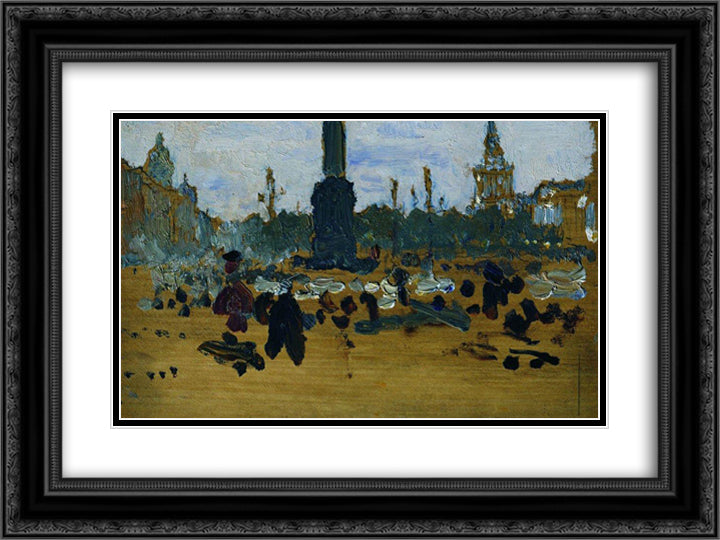 On Palace Square in St. Petersburg 24x18 Black Ornate Wood Framed Art Print Poster with Double Matting by Repin, Ilya