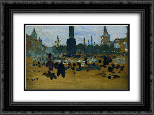 On Palace Square in St. Petersburg 24x18 Black Ornate Wood Framed Art Print Poster with Double Matting by Repin, Ilya