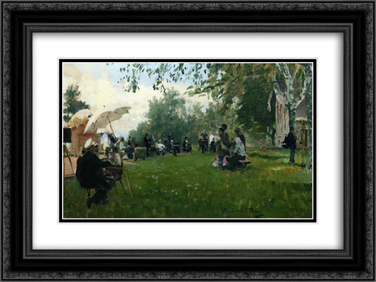On the academic cottage 24x18 Black Ornate Wood Framed Art Print Poster with Double Matting by Repin, Ilya