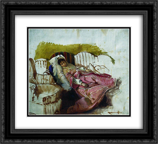 On the couch 22x20 Black Ornate Wood Framed Art Print Poster with Double Matting by Repin, Ilya