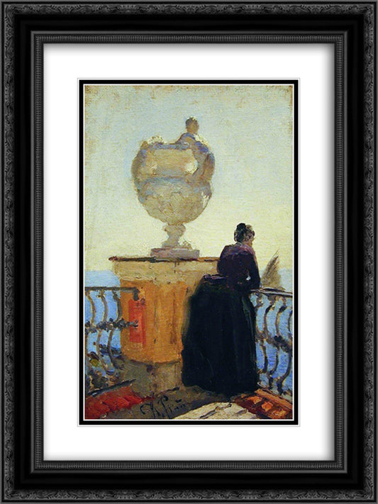 On the embankment 18x24 Black Ornate Wood Framed Art Print Poster with Double Matting by Repin, Ilya