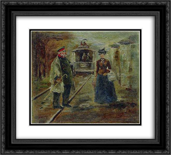 On the platform of the station. Street scene with a receding carriage 22x20 Black Ornate Wood Framed Art Print Poster with Double Matting by Repin, Ilya