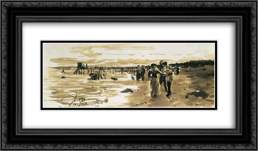 On the seashore 24x14 Black Ornate Wood Framed Art Print Poster with Double Matting by Repin, Ilya