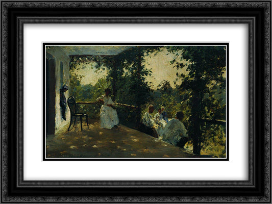 On the terrace 24x18 Black Ornate Wood Framed Art Print Poster with Double Matting by Repin, Ilya