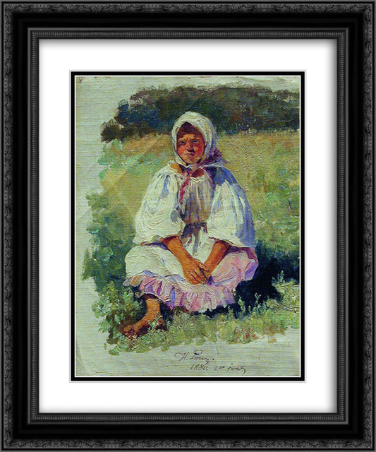 Peasant Girl 20x24 Black Ornate Wood Framed Art Print Poster with Double Matting by Repin, Ilya