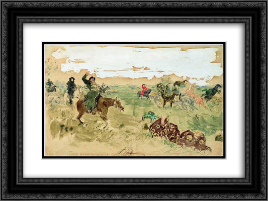 Peter the Great on the hunt 24x18 Black Ornate Wood Framed Art Print Poster with Double Matting by Repin, Ilya