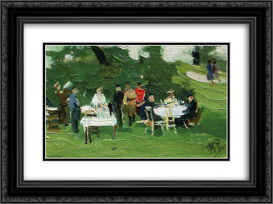 Picnic 24x18 Black Ornate Wood Framed Art Print Poster with Double Matting by Repin, Ilya
