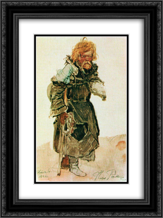 Pilgrim 18x24 Black Ornate Wood Framed Art Print Poster with Double Matting by Repin, Ilya