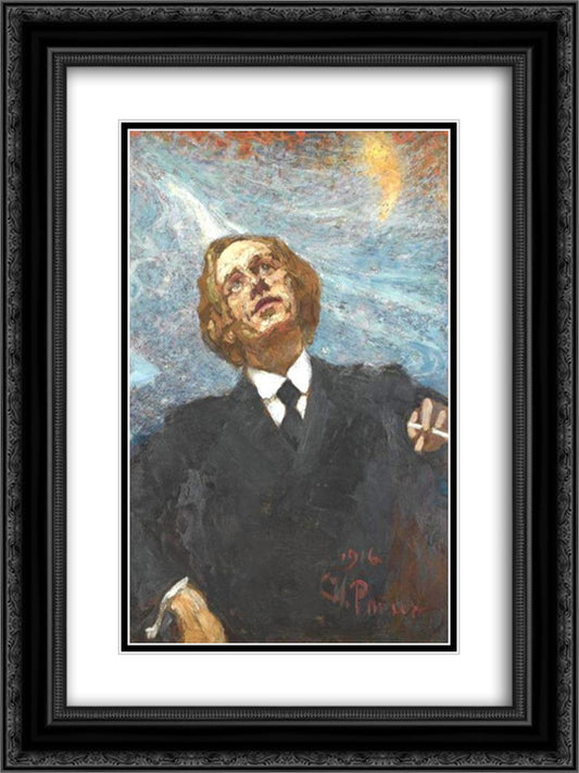 Poet-futurist (portrait of Vladimir Vladimirovich Mayakovsky) 18x24 Black Ornate Wood Framed Art Print Poster with Double Matting by Repin, Ilya