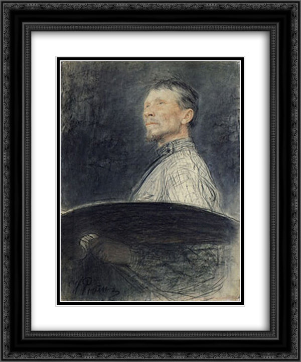Portrait of A.E. Arkhipov 20x24 Black Ornate Wood Framed Art Print Poster with Double Matting by Repin, Ilya