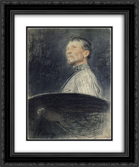 Portrait of A.E. Arkhipov 20x24 Black Ornate Wood Framed Art Print Poster with Double Matting by Repin, Ilya